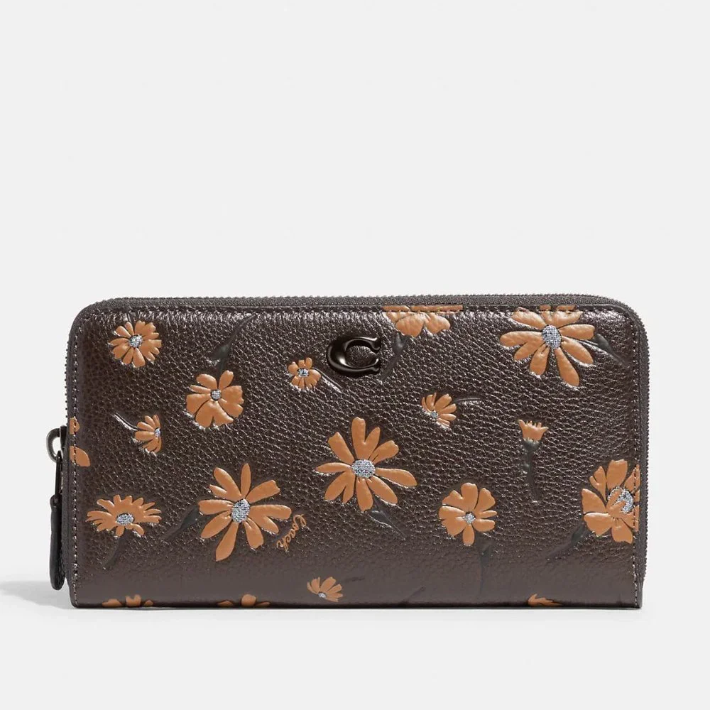 🌸 Coach Accordion Zip Wallet With Floral Print Pewter/Multi